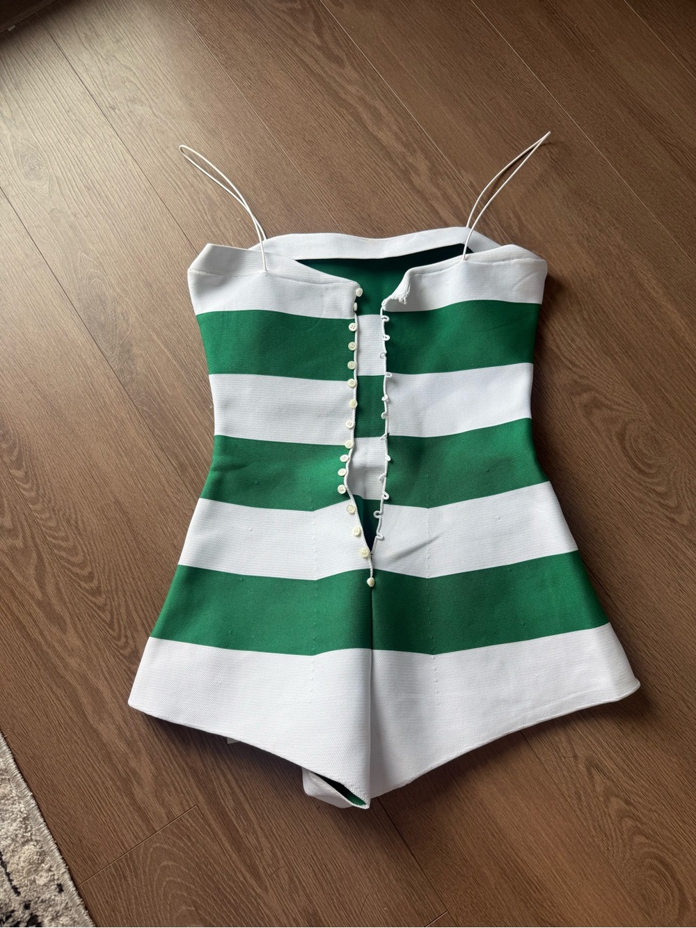 Jacquemus Green & White Striped One-Piece Romper - Picture 2 of 4